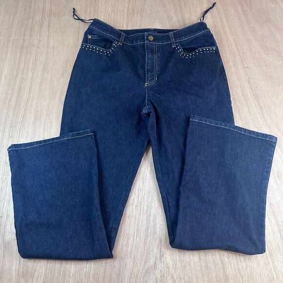 Jones New York Signature Jeans Women’s 8 Stretch Bootcut Blue Denim Studded - Picture 1 of 7